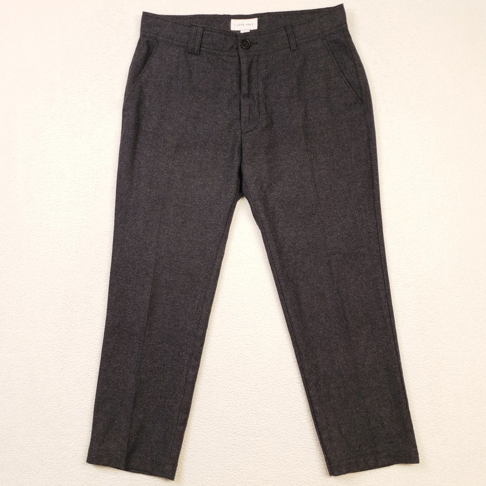 I Love Ugly Slim Kobe Pant Mens Large Gray Wool Blend Straight Cropped Trousers